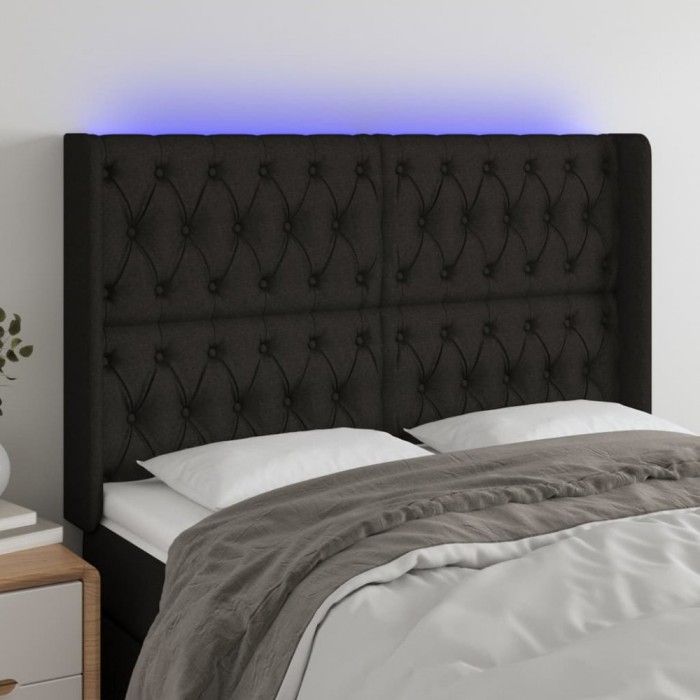 vidaXL Tăblie de pat cu LED, negru, 163x16x118/128 cm, textil 3124392