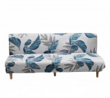 Husa elastica universala pentru canapea si pat,gri cu frunze bleu, 190X 210 cm