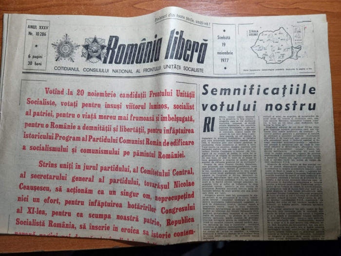 romania libera 19 noiembrie 1977-propaganda pt frontul unitatii socialiste