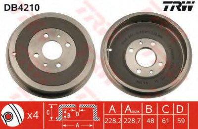 Tambur frana ALFA ROMEO 146 (930) (1994 - 2001) TRW DB4210 foto