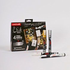 Set Desen Ferestre Craciun , 4 Markere UNI Chalk XMAS Scandinavian + 2 sabloane A3