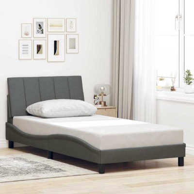 vidaXL Cadru de pat fără saltea, gri &amp;icirc;nchis, 100x200 cm, textil 3310371 foto