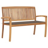 vidaXL Bancă de grădină stivuibilă cu pernă, 128,5 cm, lemn masiv tec