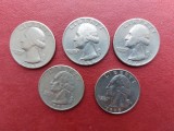 Quarter dollar,U.S.A.lot de cinci monede ani 1965,1968,1973,1995,1996.