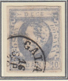 1872 LP 31c CAROL I CU BARBA10 BANI ULTRAMARIN IMPRESIUNE DEFECTUOASA T 7, Stampilat