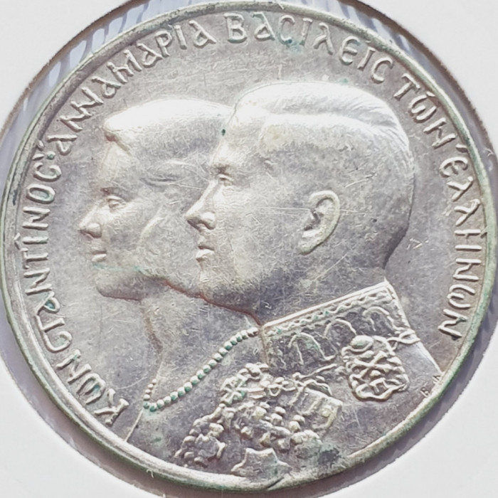536 Grecia 30 Drachmai 1964 Constantine II (Royal Marriage) km 87 argint