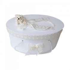 Cutie trusou botez dantela crem / ivoire si ursulet, Denikos&reg; 397