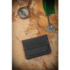 Portcard din piele naturala, lucrat si cusut manual, Marcus, Handmade, Negru, Produs in Romania