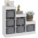 AIYAPLAY Raft Portabil pentru Jucării cu 3 Niveluri și 6 Coșulețe, Mobilier pentru Camera Copiilor, 96x38,5x90 cm, Gri | Aosom Romania