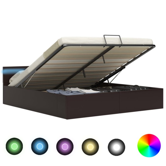Gossi cadru pat hidraulic, depozitare, led, gri, 160x200 cm piele eco