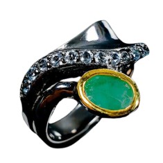 Inel bijuterie din argint 925 cu smarald si topaz