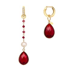 Cercei Fantasy asimetrici din agat rubiniu și zirconiu