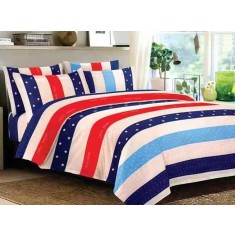 Lenjerie de pat pentru o persoana cu husa de perna patrata, Aroa, bumbac mercerizat, multicolor
