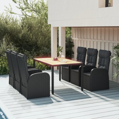 vidaXL Set mobilier de grădină cu perne, 7 piese, negru, poliratan 3157601 foto