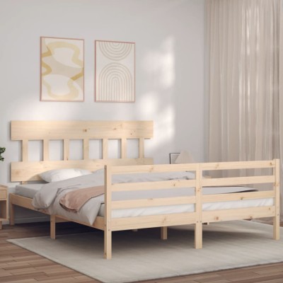 vidaXL Cadru de pat cu tăblie, king size, lemn masiv foto