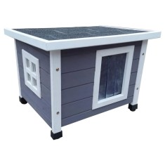 @Pet Casa de pisici de exterior, gri ?i alb, 57x45x43 cm, lemn foto