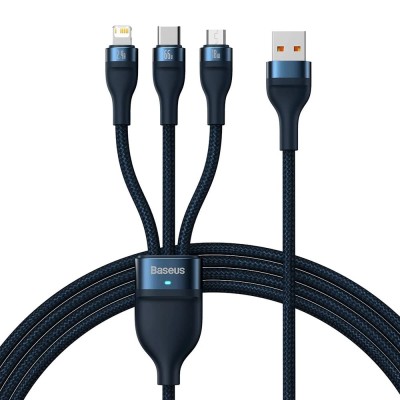 Baseus - Data Cable Flash Series 2 (CASS040003) - Fast Charge, USB to Type-C, Lightning, Micro-USB, 66W, 1.2 m - Blue foto