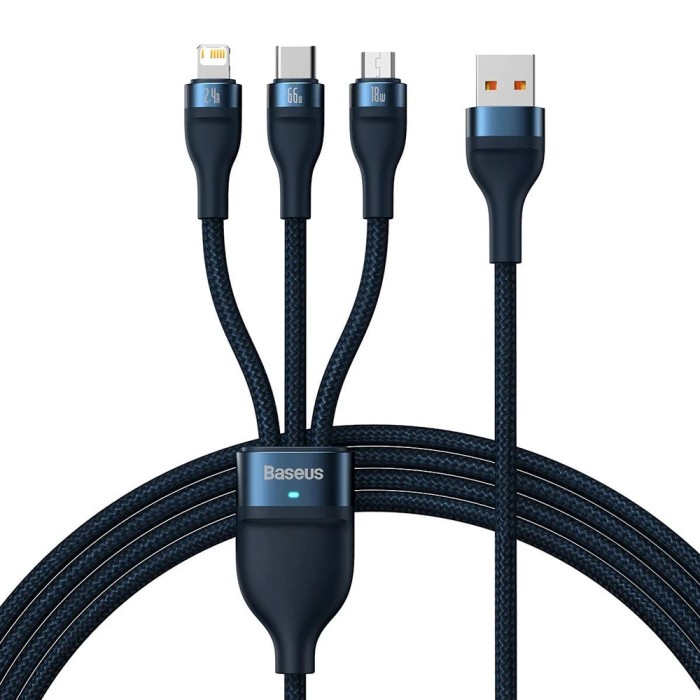 Baseus - Data Cable Flash Series 2 (CASS040003) - Fast Charge, USB to Type-C, Lightning, Micro-USB, 66W, 1.2 m - Blue