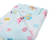 Lenjerie patut bebe, SomnART, cearceaf pat 60x120x10 cu elastic, cearceaf pilota 80x110, perna joasa 20x35, Flori Relax KipRoom foto