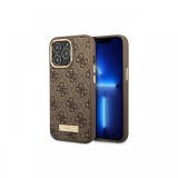 Husa iPhone 14 Pro Guess 4G Logo Plate MagSafe Maro
