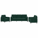 Cumpara ieftin Set canapea cu perne, 3 piese, verde inchis, catifea