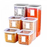 Set Ginzamaison 6 Cutii alimente (2X550 ml, 2X1200 ml, 2X1750 ml), Alb Transparent, si 24 etichete adezive