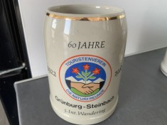 Halba de bere veche aniversară 60 ani,Grunburg-Steinbach 1982,de colecție/decor
