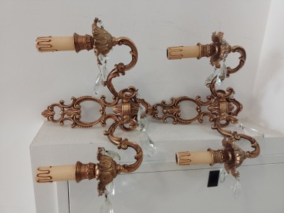 Elegant set de aplice dimensiuni mari din bronz masiv in stilul francez cu elemente din cristal ,stare excelentă, foto