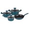 Set vase de gatit Michelino, 7 piese, aluminiu forjat, acoperire antiaderenta, turcoaz