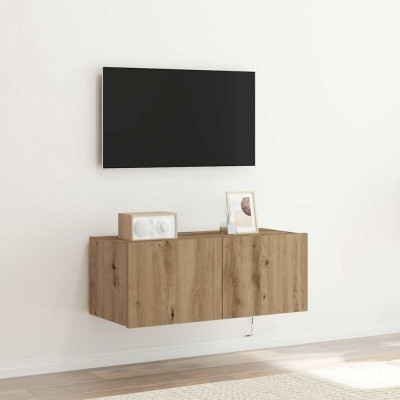 vidaXL Dulap de perete cu LED-uri, stejar artizanal, 80x35x31 cm foto