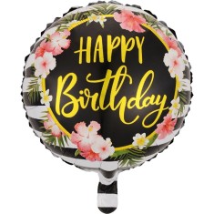 Balon din folie metalizata, flippy, figurine, model 4, happy birthday, tematica aniversare, 45 cm, ambalaj individual, pai inclus, umflare cu aer sau
