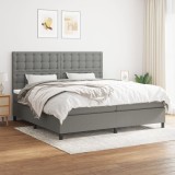VidaXL Pat box spring cu saltea, gri &icirc;nchis, 200x200 cm, textil