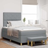 VidaXL Pat cu arcuri , saltea și bancă gri deschis 120x200 cm țesătură