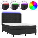 Cumpara ieftin Pat box spring cu saltea, negru, 140x190 cm, piele ecologica
