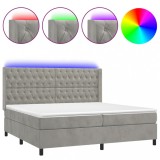 Cumpara ieftin Pat cu arcuri, saltea si LED, gri deschis, 200x200 cm, catifea