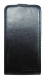 Husa flip neagra (interior bej) pentru Alcatel One Touch X&#039;Pop (OT-5030, OT-5035D, OT-5035E, OT-5035Y), Cu clapeta, Piele Ecologica