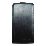 Husa flip neagra (interior bej) pentru Alcatel One Touch X&#039;Pop (OT-5030, OT-5035D, OT-5035E, OT-5035Y)