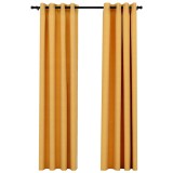 Cumpara ieftin Perdele opace, aspect panza, ocheti, 2 buc., galben, 140x245 cm