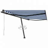 VidaXL Copertină autonomă retractabilă automat albastru&amp;alb 450x350 cm