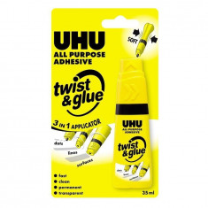 Lipici universal pentru școală și birou UHU Twist&Glue, aplicator 3 în 1, 35ml