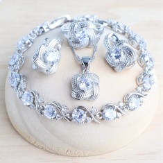 Set bijuterii placate cu argint 925, cu cristale de zirconiu transparent