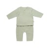 Set bluzita petrecuta si pantaloni lungi din muselina, BabyCosy, 100% bumbac organic, Verde (Marime: 12-18 Luni)