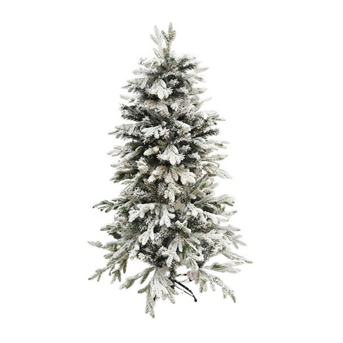 Brad artificial de craciun pulverizat complet alb-tip zapada, 1.5 m inaltime, ramuri bogate, verde