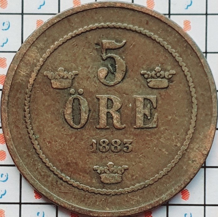 Suedia 5 ore 1883 - Oscar II (small letters) - km 736 - D001