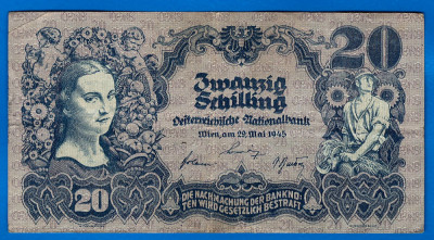 (12) BANCNOTA AUSTRIA - 20 SCHILLING 1945 (29 MAI 1945) foto