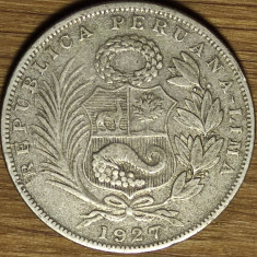 Peru - moneda istorica argint - 1/2 sol 1927 GM -Seated Liberty- impecabila !