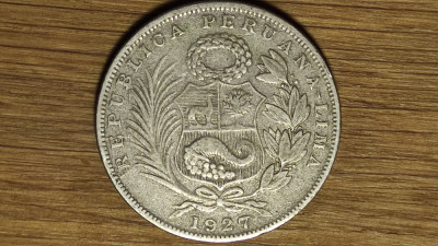 Peru - moneda istorica argint - 1/2 sol 1927 GM -Seated Liberty- impecabila ! foto