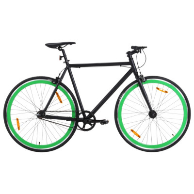 vidaXL Bicicletă cu angrenaj fix, negru și verde, 700c, 51 cm foto