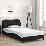 vidaXL Cadru de pat fără saltea Hvar negru și alb 100x200cm piele artificială 3207986