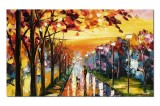 Cumpara ieftin Tablou 3D peisaj pictat manual, La plimbare cu catelul pe inserat, 100x60cm ulei pe panza in cutit, Spectaculos